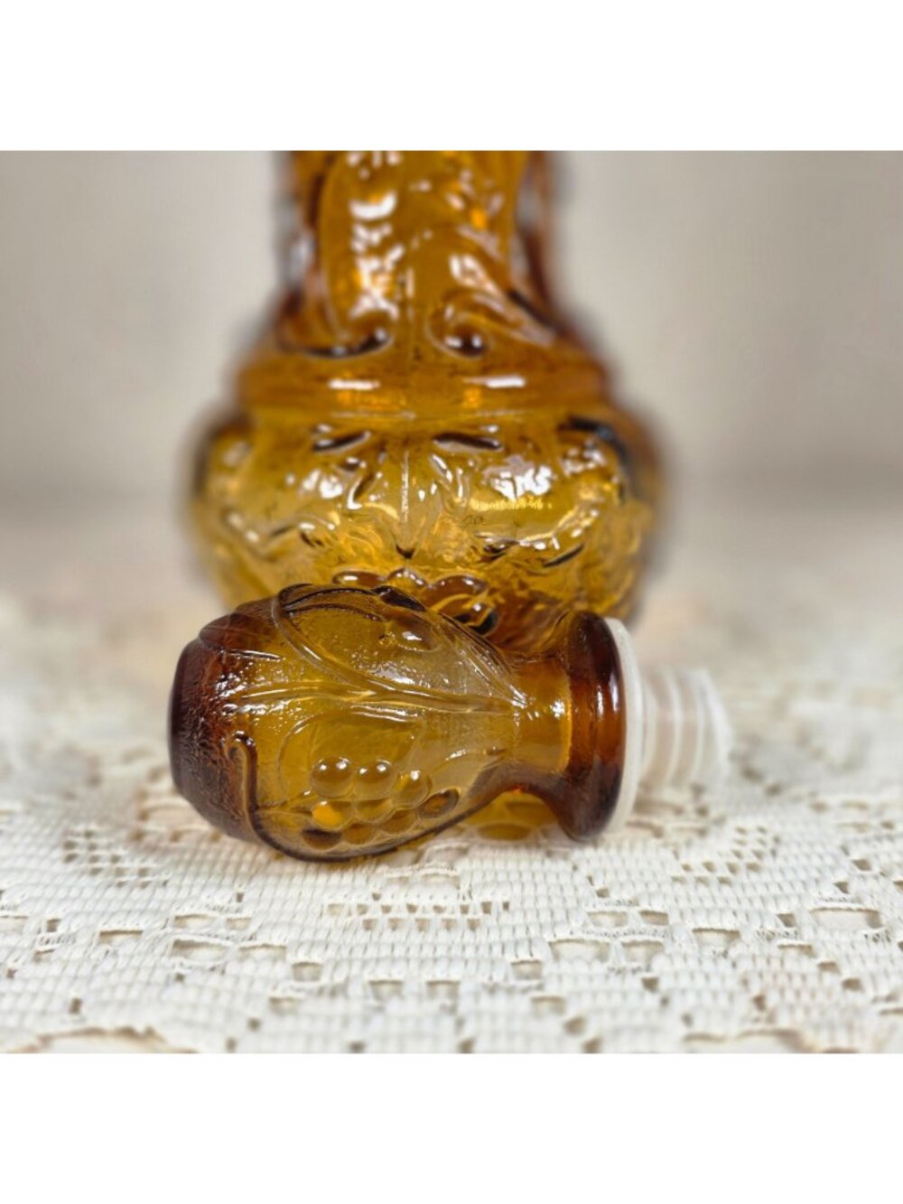 Vintage Italian Empoli Amber Glass Genie Bottle Decanter Rossini Style 1970s MCM - Picture 7 of 10